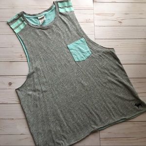 {VS PINK} Gray / Blue Sleeveless Tank Top Size M